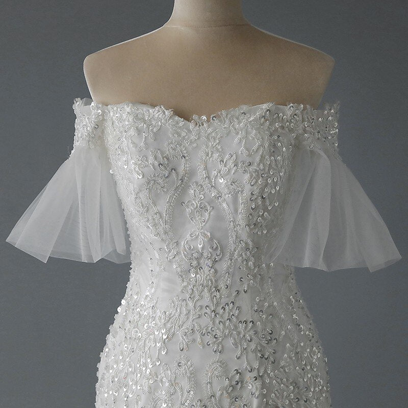 2023 Luxury Mermaid Wedding Dress Sexy Off The Shoulder Robe De Mariee Lace Beading Bridal Dress Plus Size Slim Wedding Dress