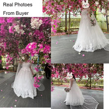 Load image into Gallery viewer, Long Cap Lace Wedding Gown With Long Train Embroidery Bridal Dress
