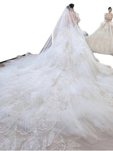 Load image into Gallery viewer, Luxury Wedding Dress Lace Embroidery Backless Sweep Train Custom Made
