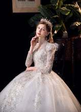 Load image into Gallery viewer, Luxury V Neck Long Sleeve Wedding Dress High Waist
