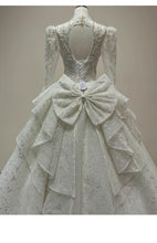Load image into Gallery viewer, Long Sleeve Wedding Dress Sexy Deep V-neck Lace Applique Bridal Dress With A Bow
