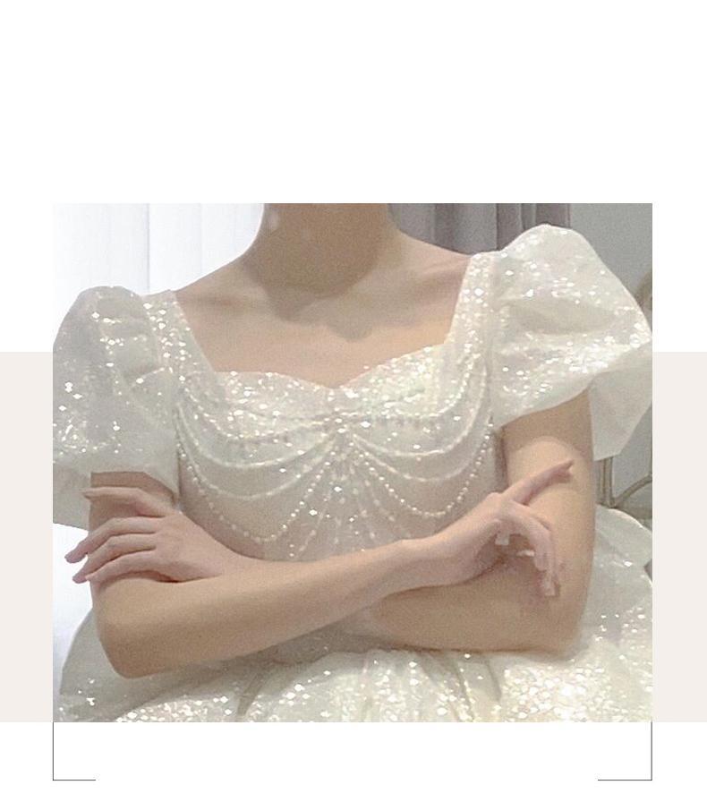 Sweetheart Beading Pearls Puff Sleeve Big Butterfly Back Lace Up Wedding Gowns