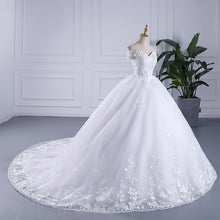 Load image into Gallery viewer, Luxury Embroidery Short Cap Sleeves Sweep Train Lace Wedding Gowns
