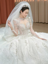 Load image into Gallery viewer, Luxury New O-neck Wedding Dress Long Sleeve Lace Applique Bridal Ball Gown Sweep Train Vestido De Noiva Plus Size Made Custom
