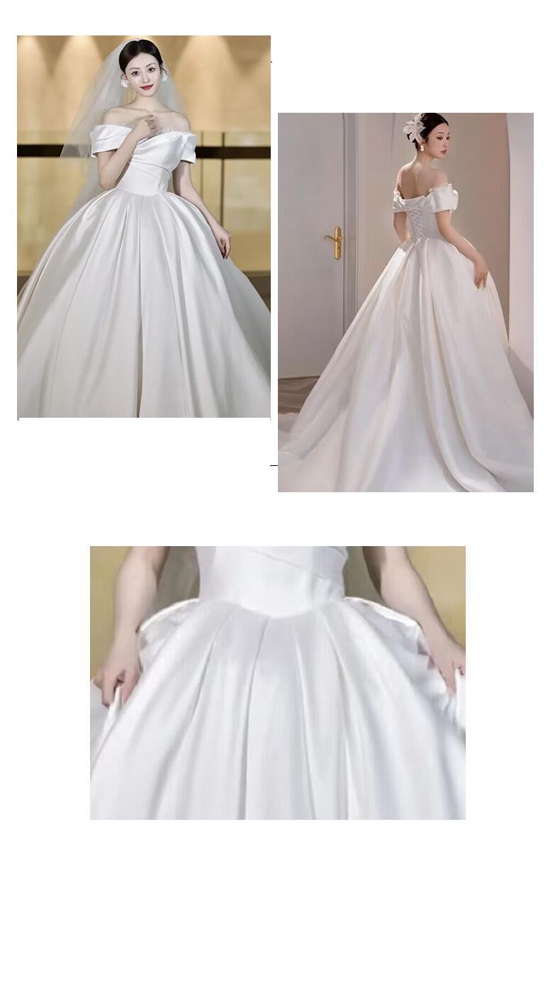 Simple Off The Shoulder Satin Wedding Dress Boat Neck