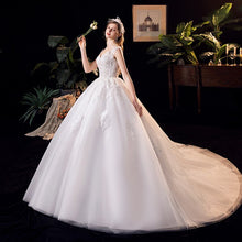 Load image into Gallery viewer, Lace V-neck Sweep Train Wedding Gowns Sleeveless Embroidery Bridal Dress
