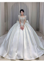 Load image into Gallery viewer, Long Sleeve Wedding Trailing Satin Lace Embroidery Bridal Dresses
