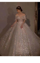 Load image into Gallery viewer, Strapless Wedding Dress Off The Shoulder With Bow Glittery Lace
