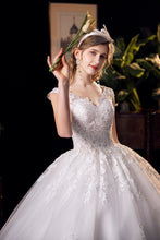 Load image into Gallery viewer, Lace V-neck Sweep Train Wedding Gowns Sleeveless Embroidery Bridal Dress
