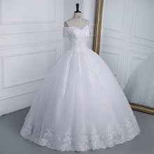 Load image into Gallery viewer, Off The Shoulder Plus Size Lace Wedding Dress Long Train Appliqes Pearls Bridal Tulle
