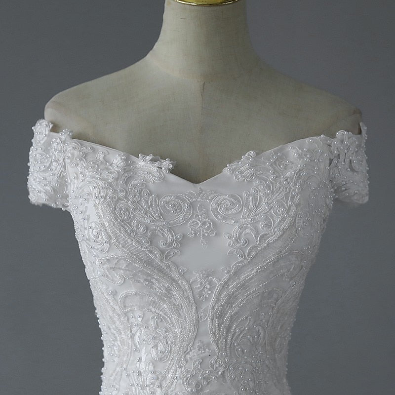 Handmade Beading Mermaid Wedding Dress Off The Shoulder Lace Embroidery