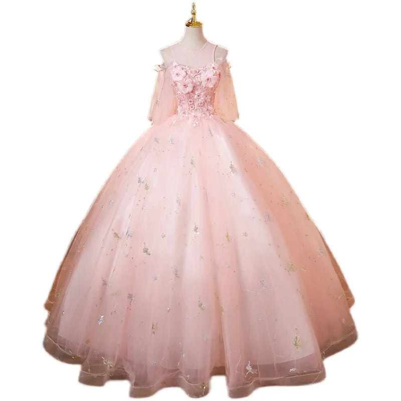 Sweet Pink Quinceanera Dresses With Free Petticoat Beautiful Flower Princess Ball Gown 5 Colors Plus Size Party Dress