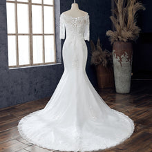 Load image into Gallery viewer, Boat Neck Mermaid Wedding Dress Lace Up Applique Bridal Dress

