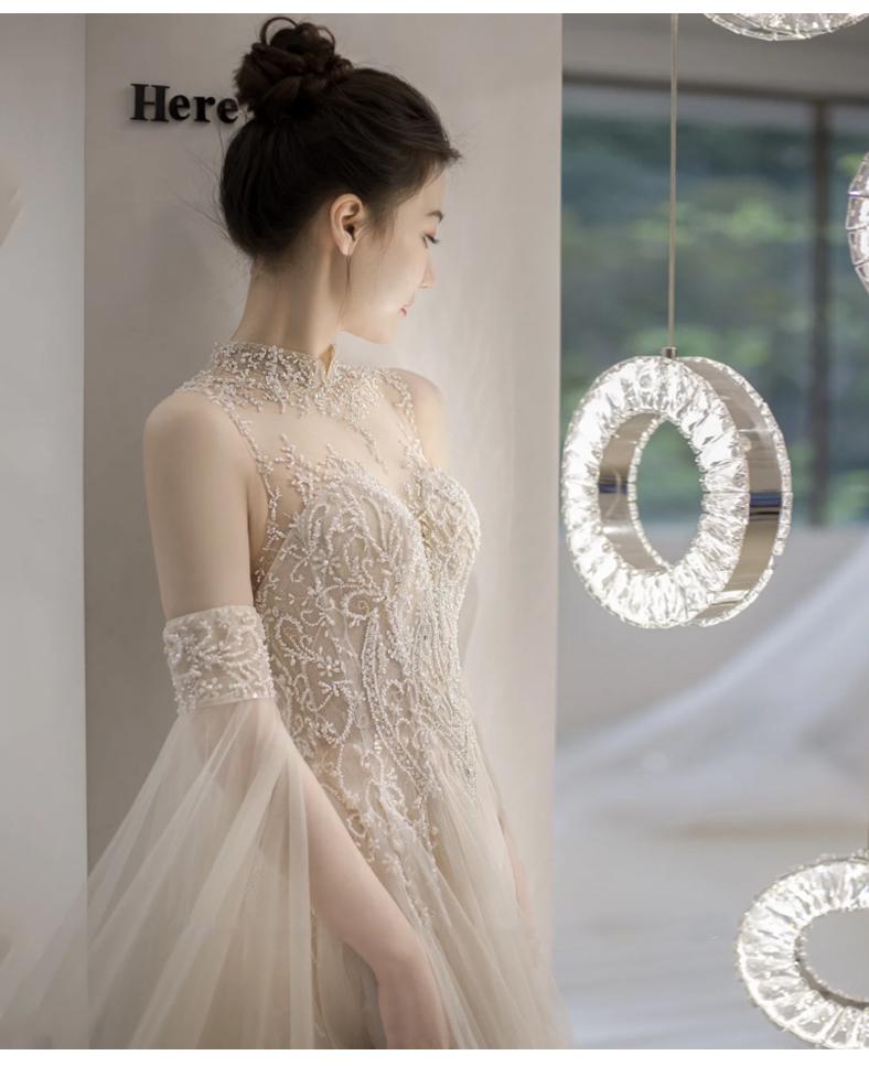 Wedding Dress French Style With Detachable Cap Luxury Embroidery Zipper With Buttones