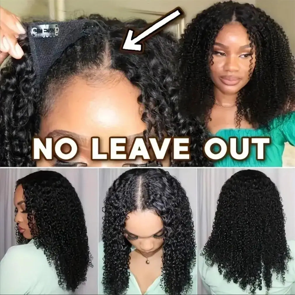30 40 Inch V Part Wig Human Hair Curly deep wave Glueless Wigs No Leave Out No Glue Natural Black Ready to Wear Brazilian Hair