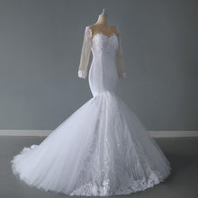Load image into Gallery viewer, Long Sleeve Mermaid Wedding Dress With Small Train Elegant O Neck
