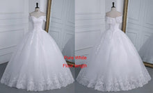 Load image into Gallery viewer, Off The Shoulder Plus Size Lace Wedding Dress Long Train Appliqes Pearls Bridal Tulle
