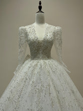 Load image into Gallery viewer, Long Sleeve Wedding Dress Sexy Deep V-neck Lace Applique Bridal Dress With A Bow
