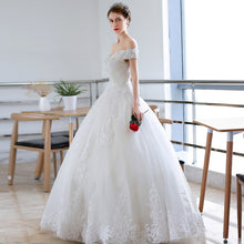 Load image into Gallery viewer, 2023 Off White Sexy Boat Neck Wedding Dress Beautiful Lace Flower Ball Gown Off The Shoulder Princess Bridal Dress Custom Made
