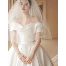 Load image into Gallery viewer, Simple Off The Shoulder Satin Wedding Dress Boat Neck
