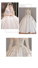 Load image into Gallery viewer, Satin Wedding Dresses Full Sleeve V-neck Sweep Train Lace Up Ball Gown
