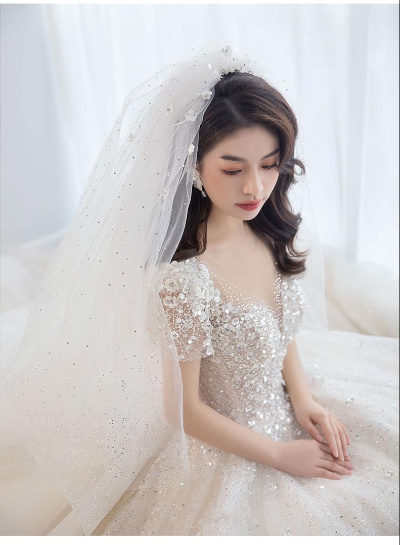 Handmade Luxury Shining Sequins Princess Ball Gown With Sweep Train Vintage