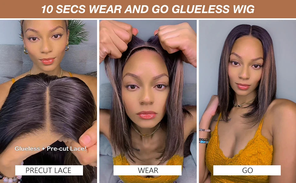 Glueless Wigs Human Hair Pre Plucked Pre Cut P1b/30 Straight Bob Wig With Natural Hairline