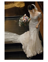 Load image into Gallery viewer, Short Sleeve Luxury Beading Lace Bridal Dress Court Train Shinny
