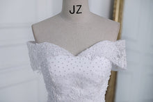 Load image into Gallery viewer, Off The Shoulder Plus Size Lace Wedding Dress Long Train Appliqes Pearls Bridal Tulle
