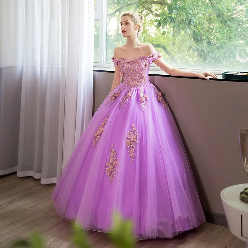 Light Purple Quinceanera Dresses Party Prom Lace Embroidery Off The Shoulder Ball Gown Quinceanera Dress