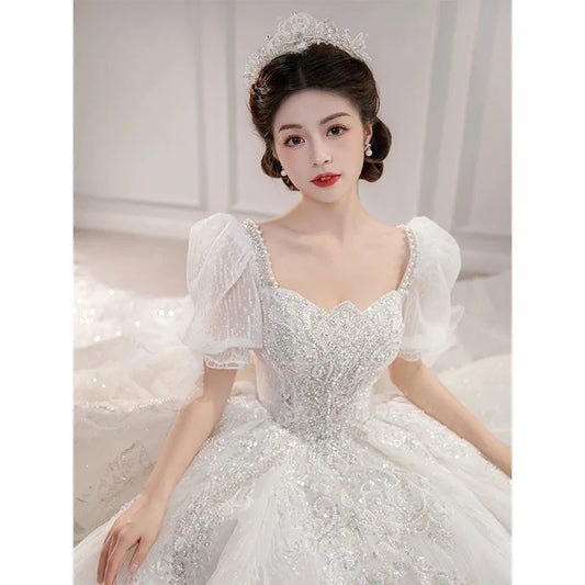 Sequins Beads White Ball Gown