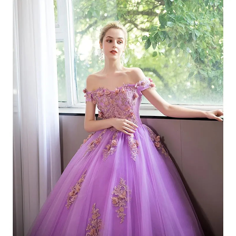 Light Purple Quinceanera Dresses Party Prom Lace Embroidery Off The Shoulder Ball Gown Quinceanera Dress