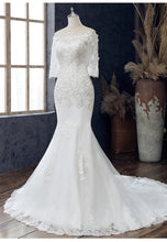 Load image into Gallery viewer, Boat Neck Mermaid Wedding Dress Lace Up Applique Bridal Dress
