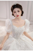 Load image into Gallery viewer, Short Puff Sleeve Bridal Embroidered Organza And Tulle Sweetheart Heart Lace Wedding Gowns
