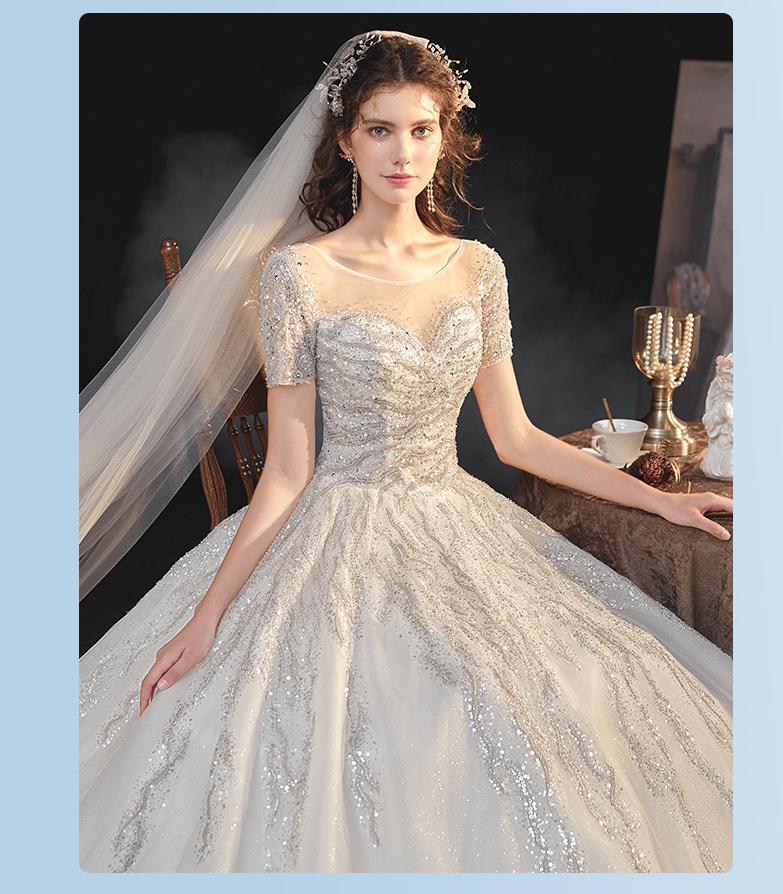 Bridal Dress Sweep Train Back Lace Up Sequins Elegant Wedding Dress