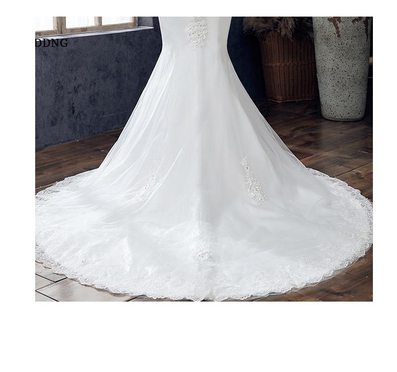 Boat Neck Mermaid Wedding Dress Lace Up Applique Bridal Dress