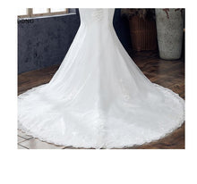 Load image into Gallery viewer, Boat Neck Mermaid Wedding Dress Lace Up Applique Bridal Dress

