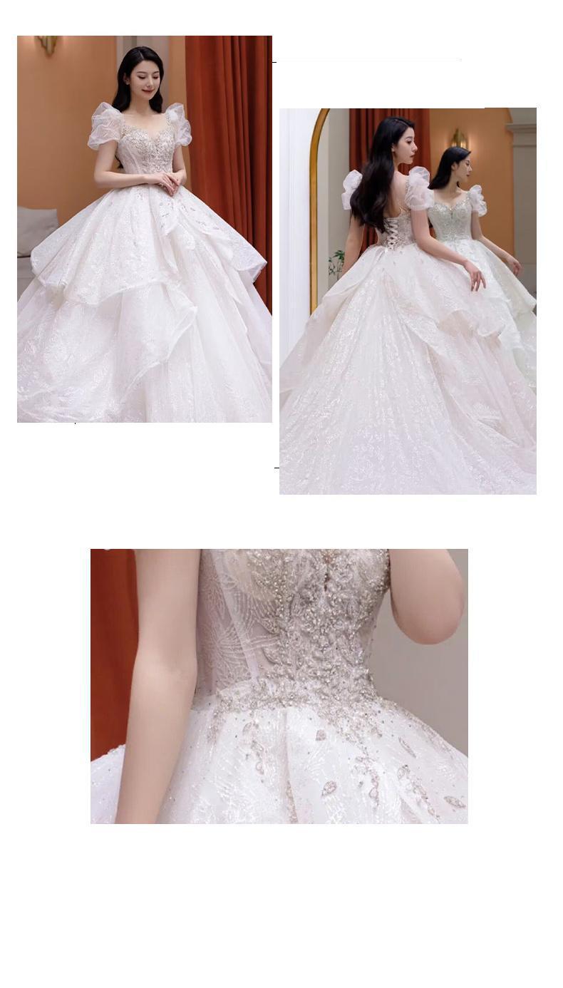 Embroidery Beaded Bubble Sleeveless Princess Wedding Gown