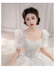 Load image into Gallery viewer, Short Puff Sleeve Bridal Embroidered Organza And Tulle Sweetheart Heart Lace Wedding Gowns
