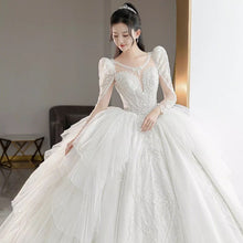 Load image into Gallery viewer, off white Plus Size Wedding Dresses Long Sleeve Luxury CRYSTAL Edge
