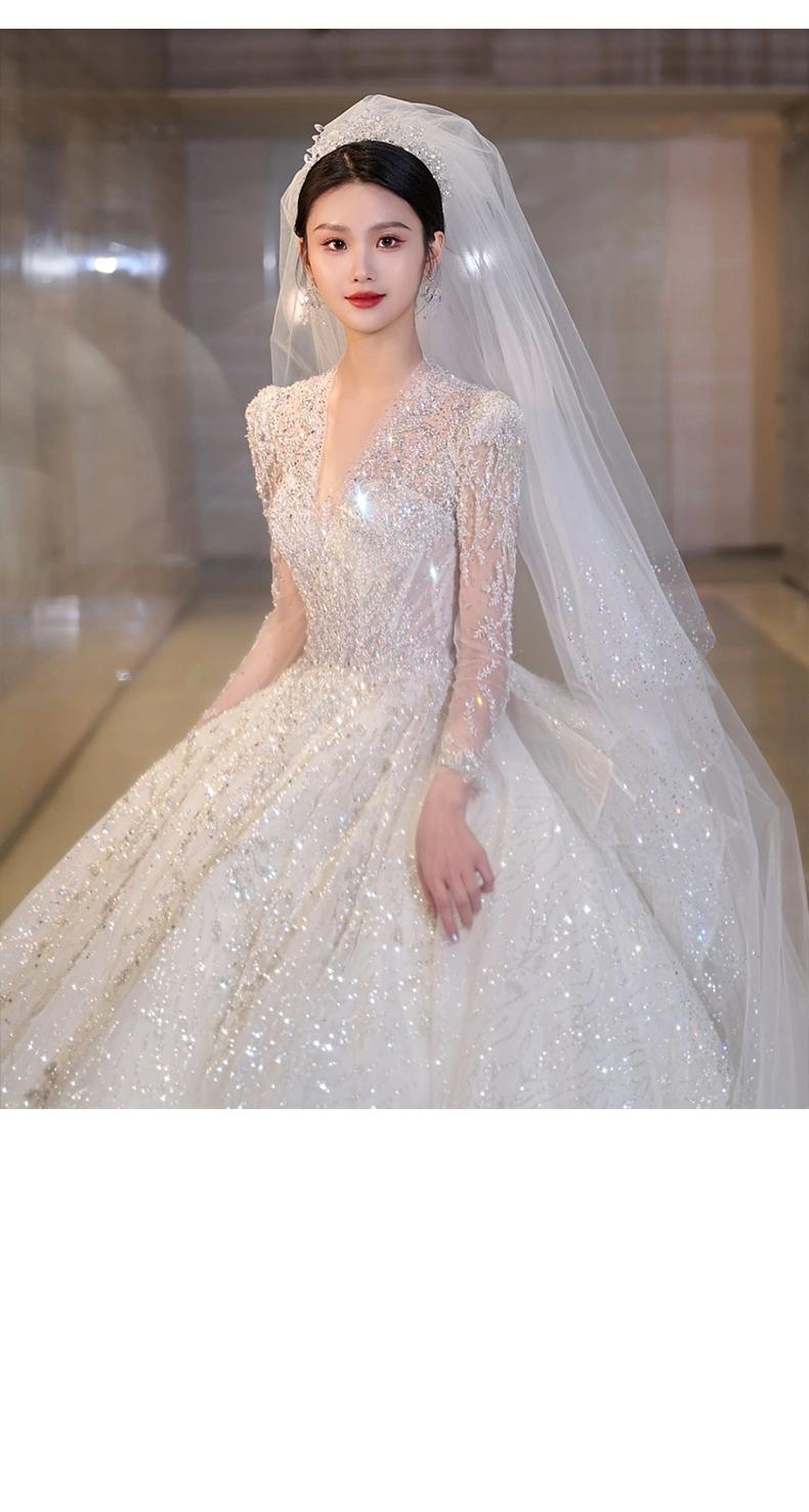 Luxury Glittery Long Sleeve Lace Up Bridal Dress