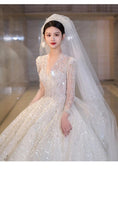 Load image into Gallery viewer, Luxury Glittery Long Sleeve Lace Up Bridal Dress
