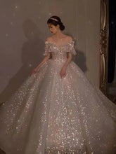 Load image into Gallery viewer, Strapless Wedding Dress Off The Shoulder With Bow Glittery Lace
