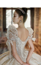Load image into Gallery viewer, Short Sleeve Embroidered Tulle Ball Gown Wedding Gowns Shinny Princess
