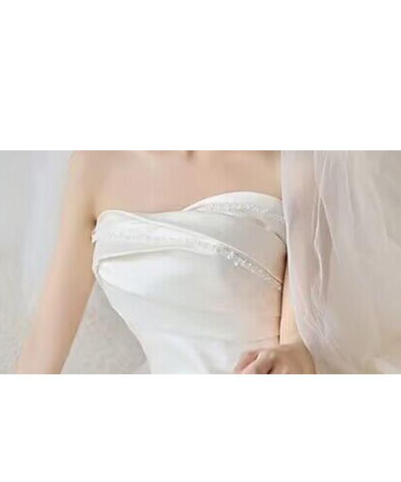 Simple Strapless Satin Wedding Dress Lace Up Train Princess