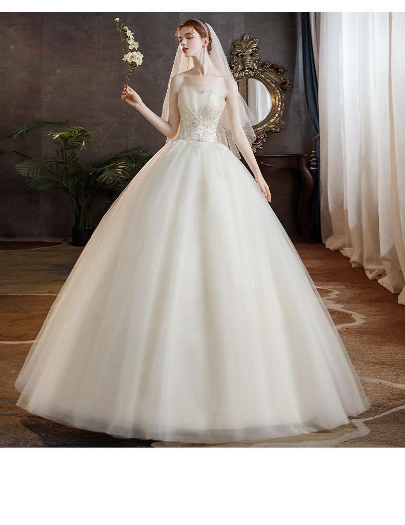 Elegant Strapless Wedding Dress Tulle Applique Lace Up Bridal Dress