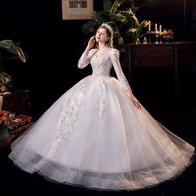 Load image into Gallery viewer, Luxury V Neck Long Sleeve Wedding Dress High Waist
