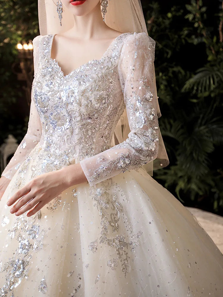 Wedding Dresses Sequins Long Sleeves Bridal Gowns