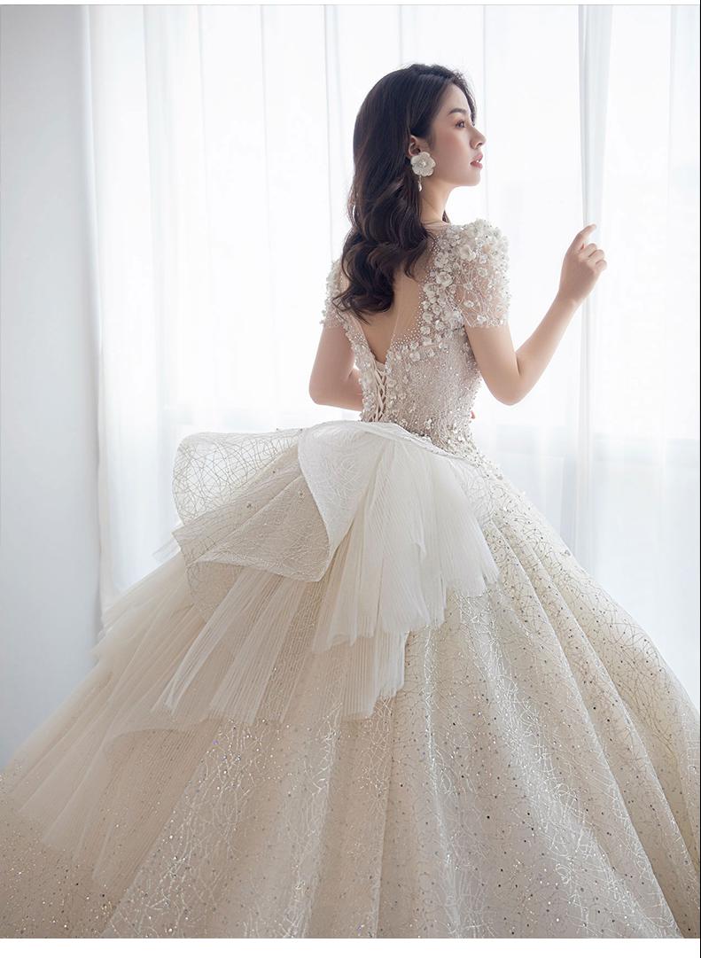 Handmade Luxury Shining Sequins Princess Ball Gown With Sweep Train Vintage