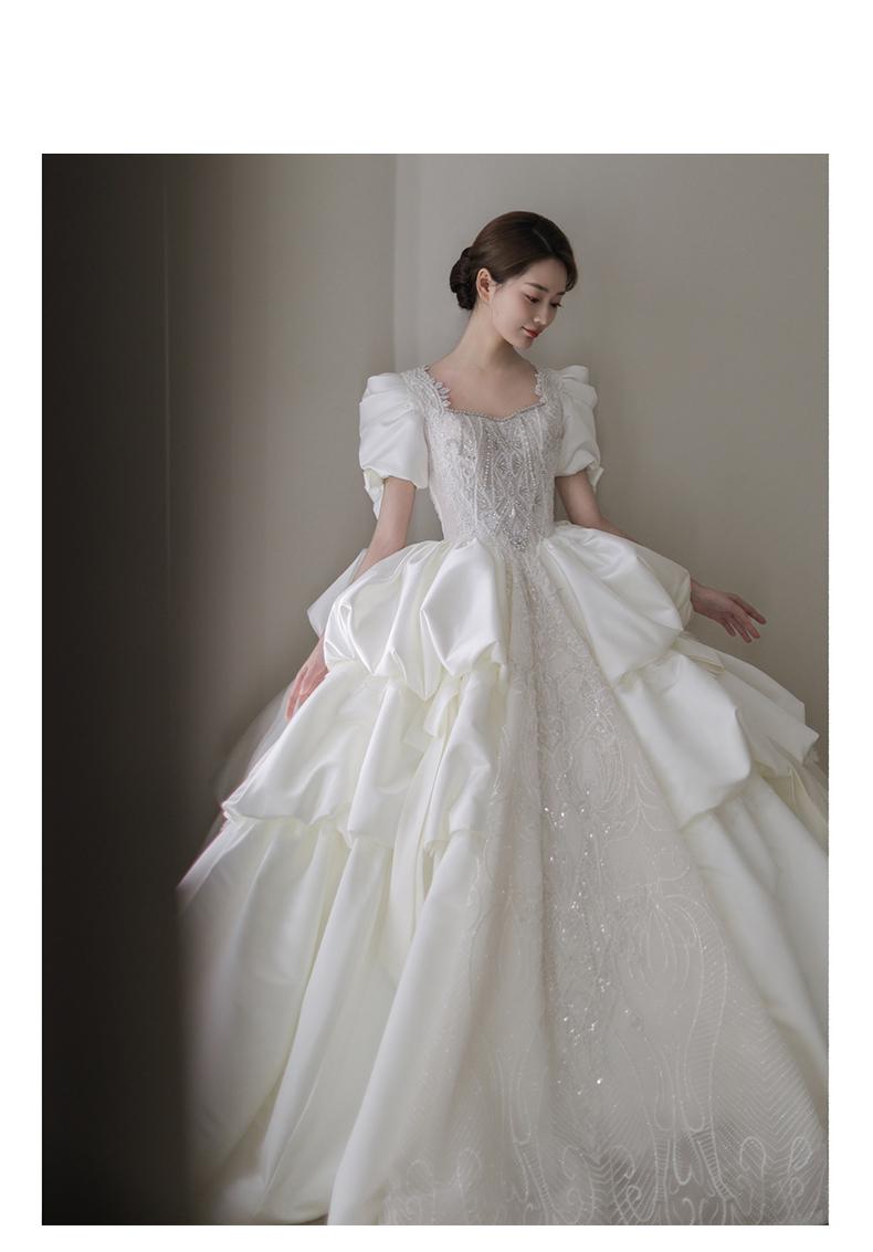 Puff Sleeve Princess Wedding Dress Sweep Train Beading Bridal Gown